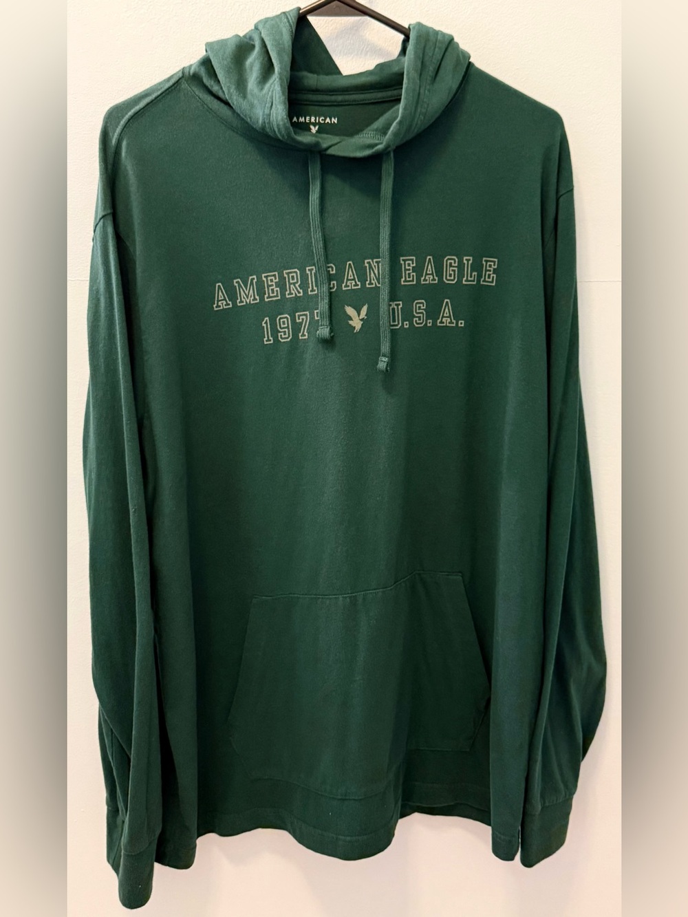 American Eagle Outfitters Dark Green Pullover Hoodie with Chest Logo